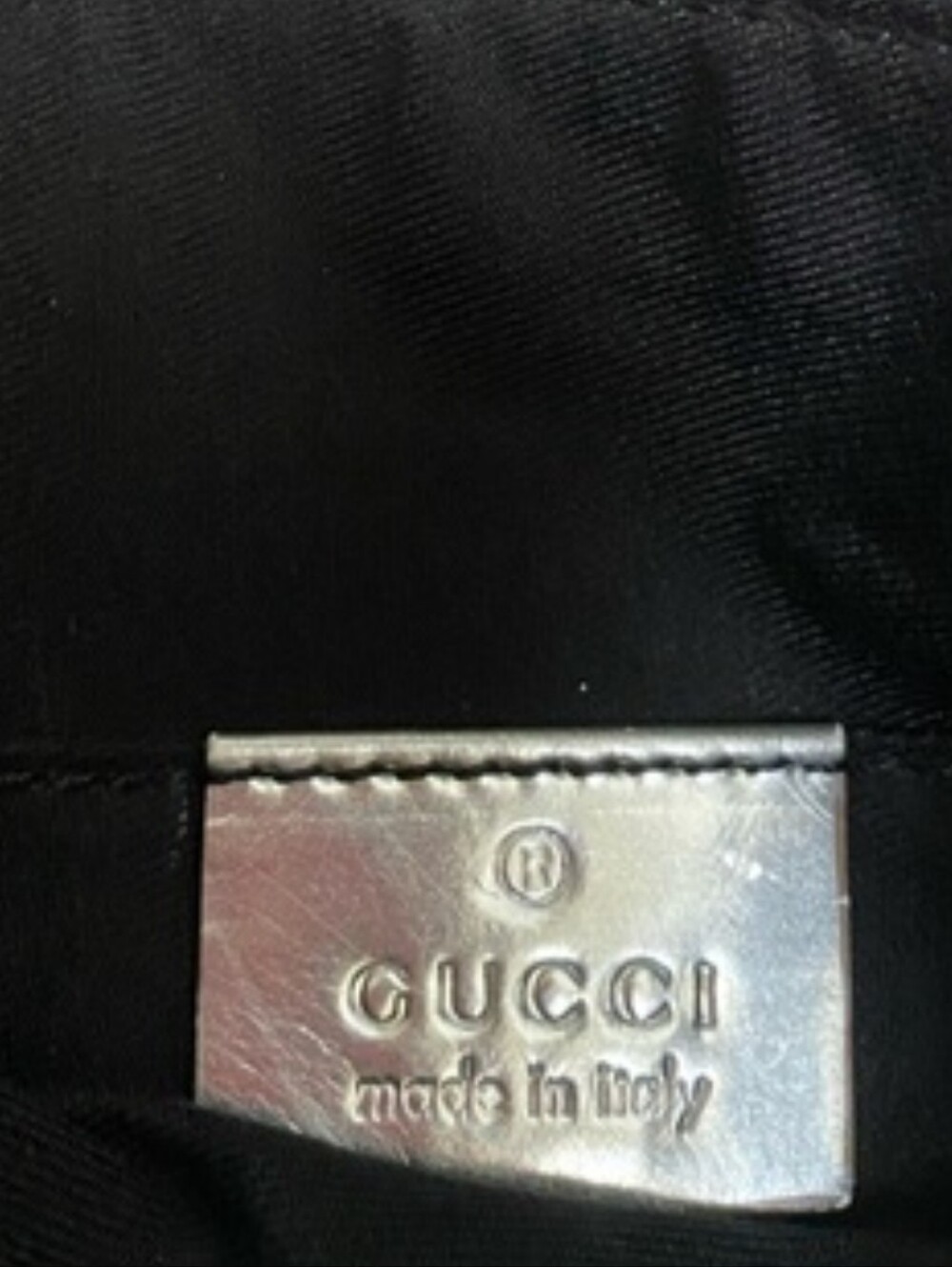 Gucci Silver Monogram Crossbody Bag with Blue and Cream Striped Strap - Picture 6 of 11
